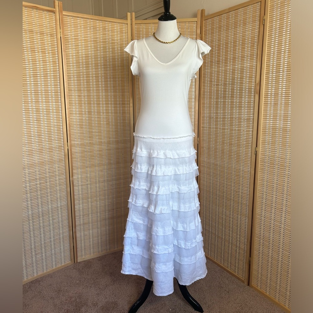 Sundance Boho Linen Tiered Maxi Flutter Sleeve Dr… - image 2